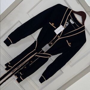 Lovers + Friends Black Cardigan with Cream Trim and Gold Buttons